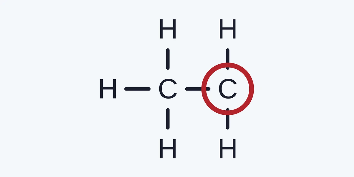 Strukturformel eines Ethanol-Moleküls mit markierter Fehlerstelle
